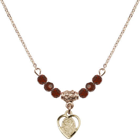 14kt Gold Filled Saint Christopher Birthstone Necklace with Garnet Beads - 5403