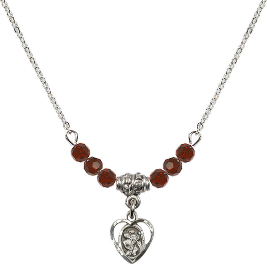 Sterling Silver Saint Christopher Birthstone Necklace with Garnet Beads - 5403