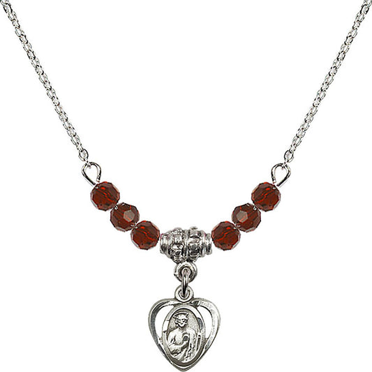 Sterling Silver Saint Jude Birthstone Necklace with Garnet Beads - 5404