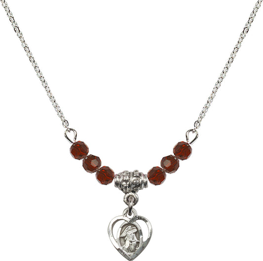 Sterling Silver Guardian Angel Birthstone Necklace with Garnet Beads - 5407
