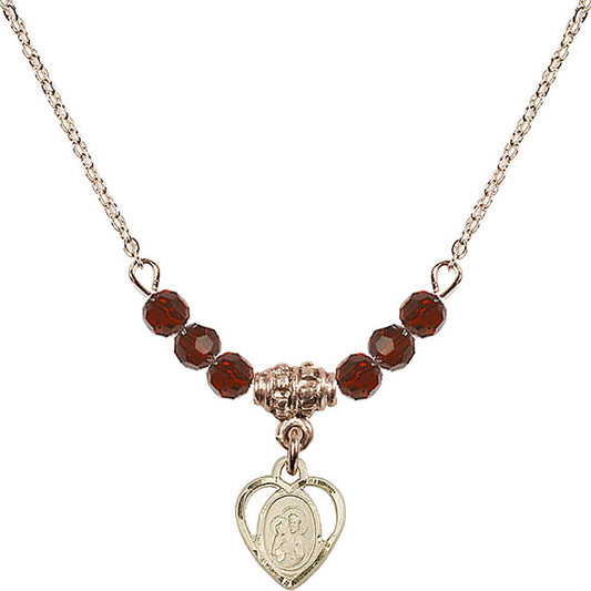 14kt Gold Filled Saint Ann Birthstone Necklace with Garnet Beads - 5414