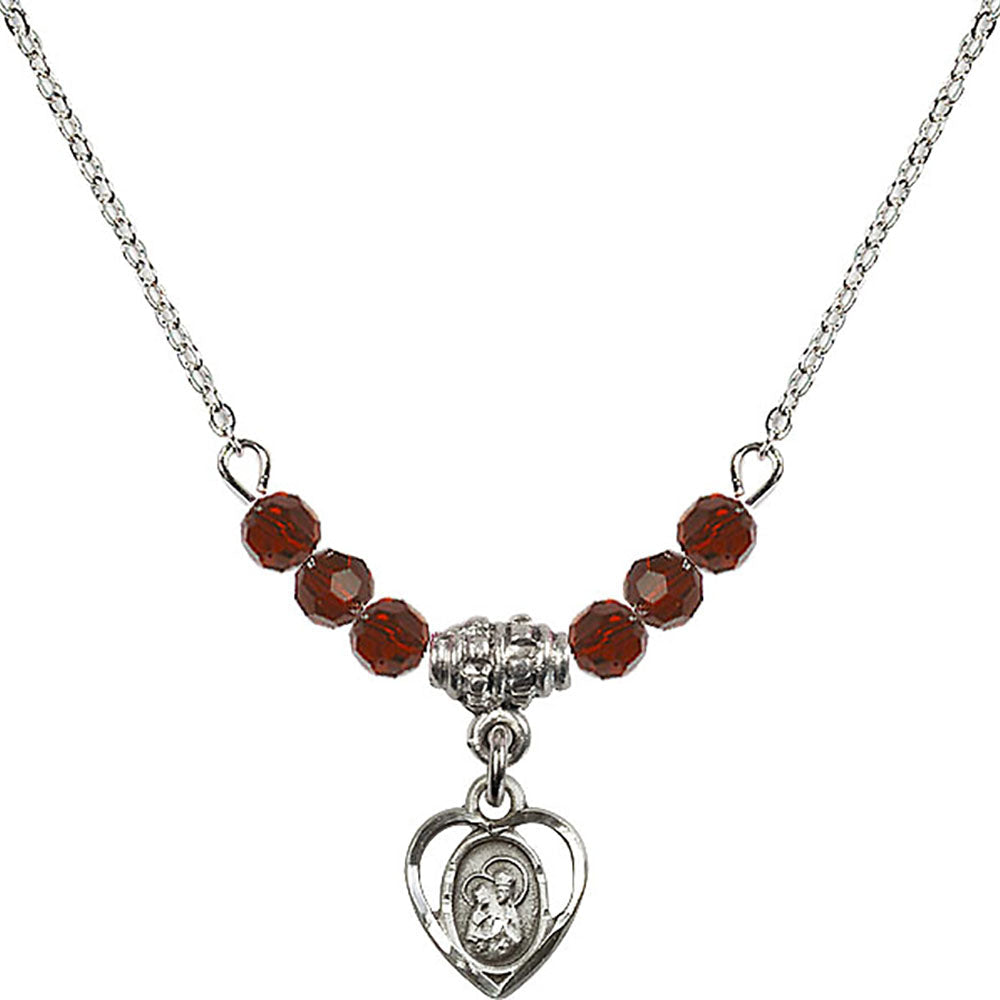 Sterling Silver Saint Ann Birthstone Necklace with Garnet Beads - 5414