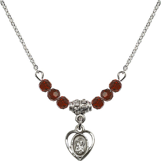 Sterling Silver Saint Ann Birthstone Necklace with Garnet Beads - 5414