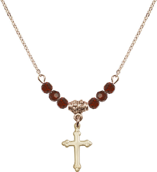 14kt Gold Filled Cross Birthstone Necklace with Garnet Beads - 5415