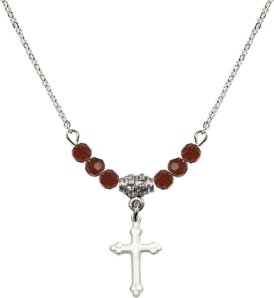 Sterling Silver Cross Birthstone Necklace with Garnet Beads - 5415