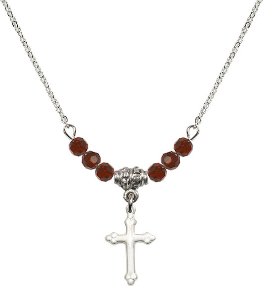 Sterling Silver Cross Birthstone Necklace with Garnet Beads - 5415