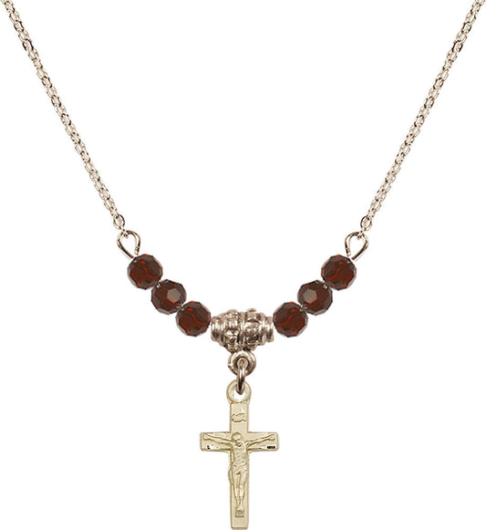 14kt Gold Filled Crucifix Birthstone Necklace with Garnet Beads - 5417