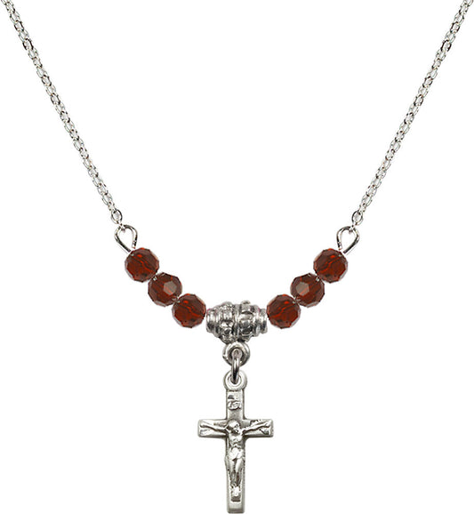 Sterling Silver Crucifix Birthstone Necklace with Garnet Beads - 5417