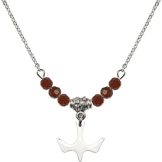 Sterling Silver Holy Spirit Birthstone Necklace with Garnet Beads - 5431