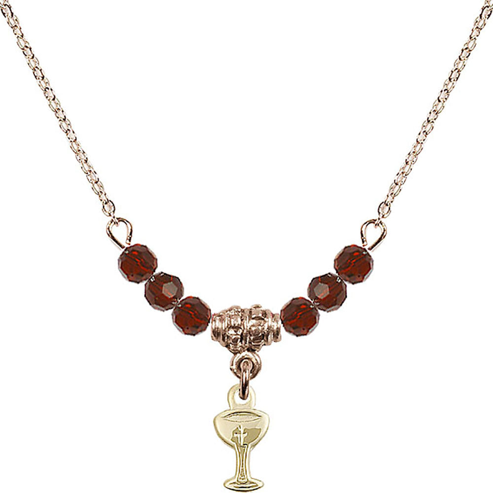 14kt Gold Filled Chalice Birthstone Necklace with Garnet Beads - 5614