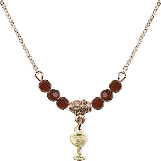 14kt Gold Filled Chalice Birthstone Necklace with Garnet Beads - 5614