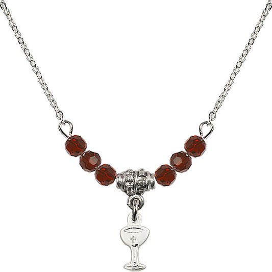 Sterling Silver Chalice Birthstone Necklace with Garnet Beads - 5614