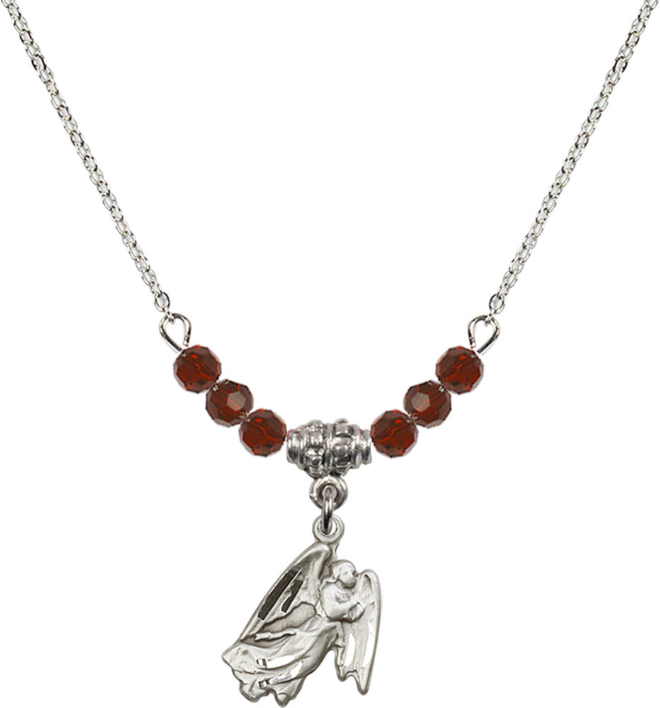 Sterling Silver Guardian Angel Birthstone Necklace with Garnet Beads - 5642