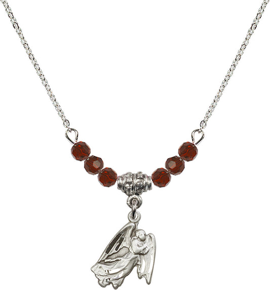 Sterling Silver Guardian Angel Birthstone Necklace with Garnet Beads - 5642