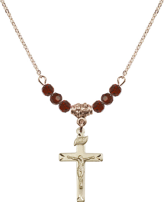 14kt Gold Filled Crucifix Birthstone Necklace with Garnet Beads - 5668
