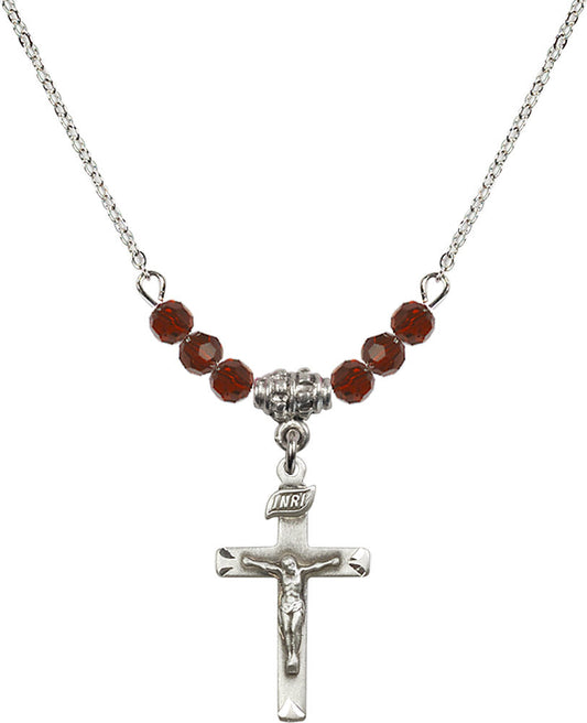 Sterling Silver Crucifix Birthstone Necklace with Garnet Beads - 5668