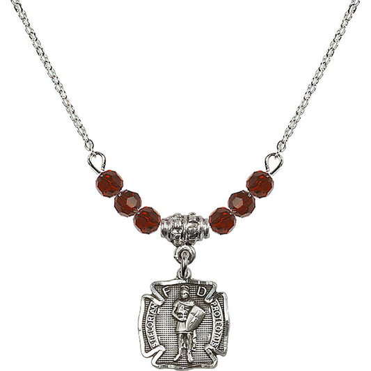 Sterling Silver Saint Florian Birthstone Necklace with Garnet Beads - 5686