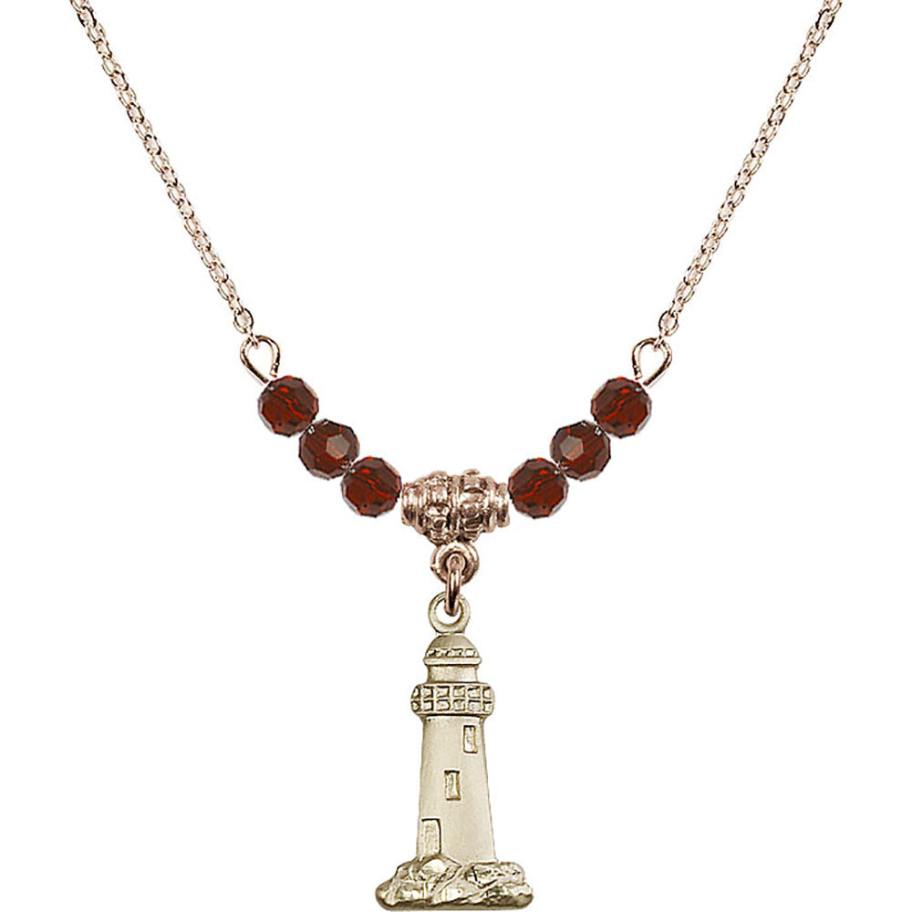 14kt Gold Filled Lighthouse Birthstone Necklace with Garnet Beads - 5922