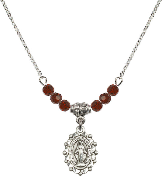 Sterling Silver Miraculous Birthstone Necklace with Garnet Beads - 6040