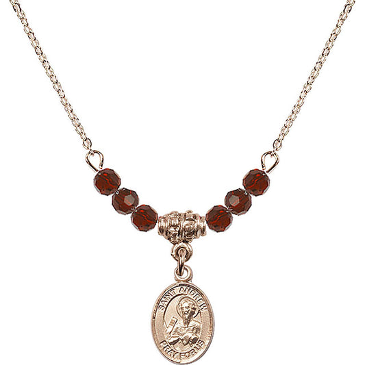 14kt Gold Filled Saint Andrew the Apostle Birthstone Necklace with Garnet Beads - 9000