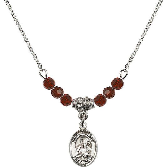 Sterling Silver Saint Andrew the Apostle Birthstone Necklace with Garnet Beads - 9000