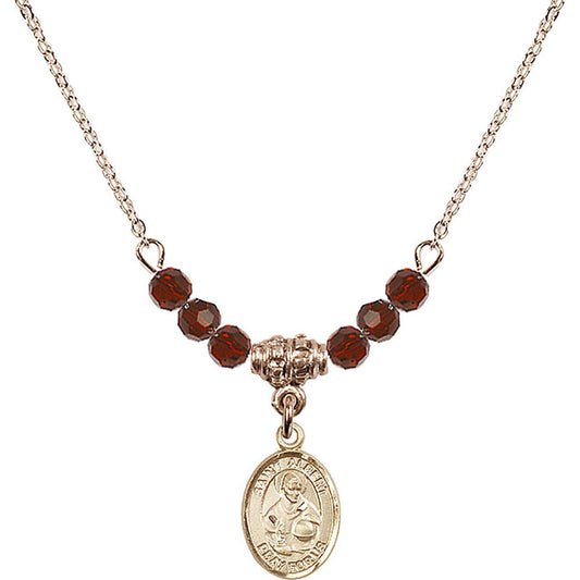 14kt Gold Filled Saint Albert the Great Birthstone Necklace with Garnet Beads - 9001