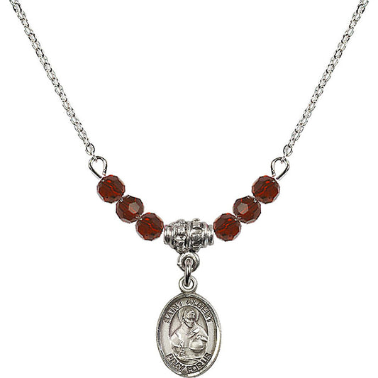 Sterling Silver Saint Albert the Great Birthstone Necklace with Garnet Beads - 9001