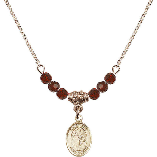 14kt Gold Filled Saint Ann Birthstone Necklace with Garnet Beads - 9002