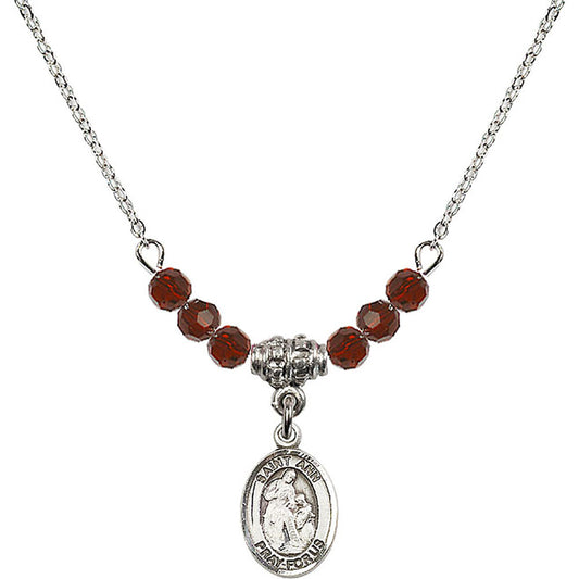 Sterling Silver Saint Ann Birthstone Necklace with Garnet Beads - 9002