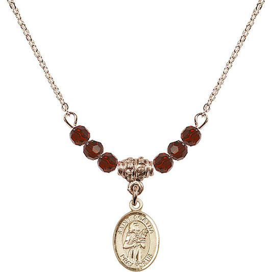 14kt Gold Filled Saint Agatha Birthstone Necklace with Garnet Beads - 9003