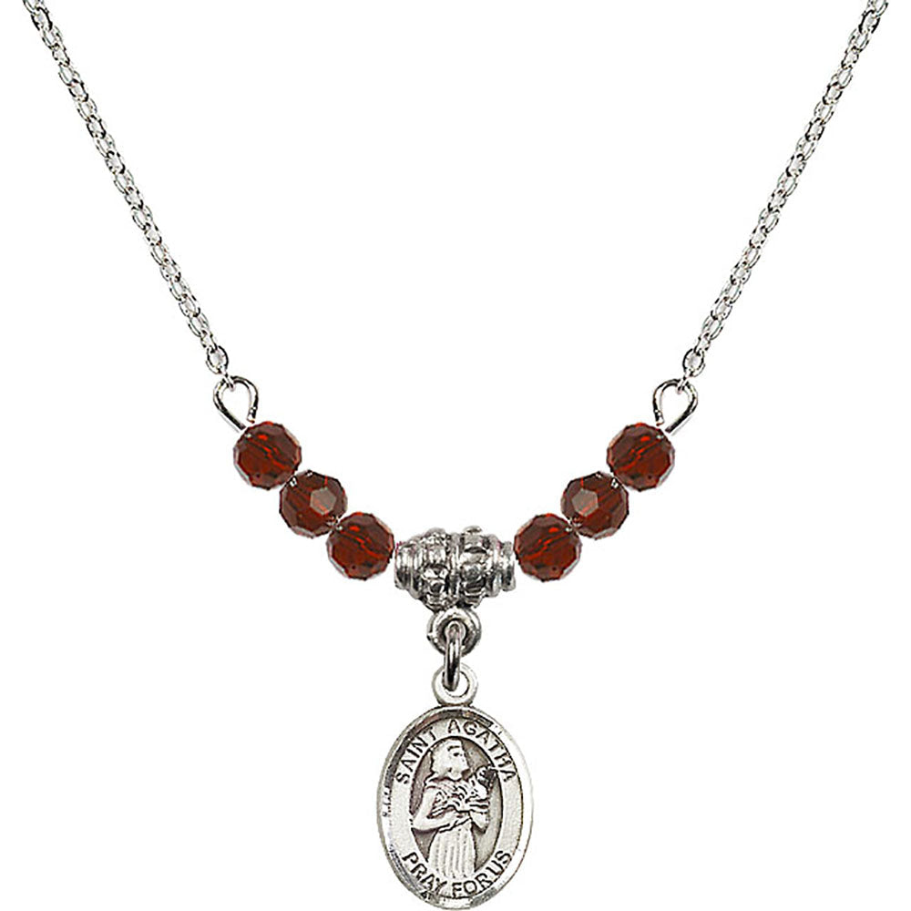 Sterling Silver Saint Agatha Birthstone Necklace with Garnet Beads - 9003