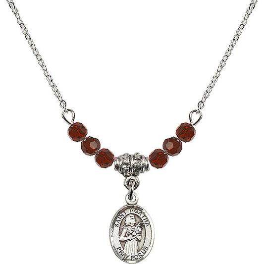 Sterling Silver Saint Agatha Birthstone Necklace with Garnet Beads - 9003