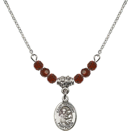 Sterling Silver Saint Anthony of Padua Birthstone Necklace with Garnet Beads - 9004
