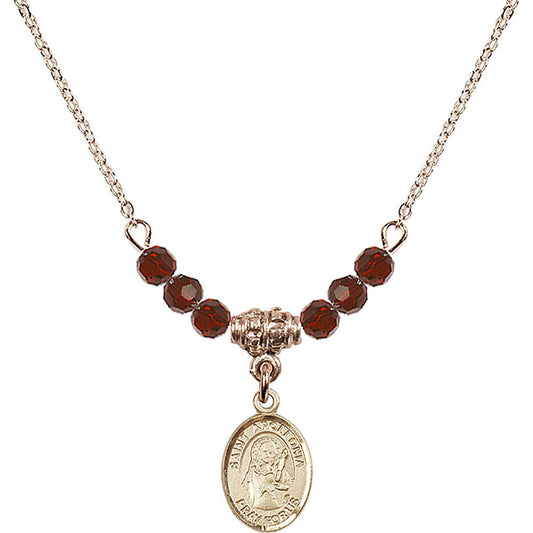 14kt Gold Filled Saint Apollonia Birthstone Necklace with Garnet Beads - 9005