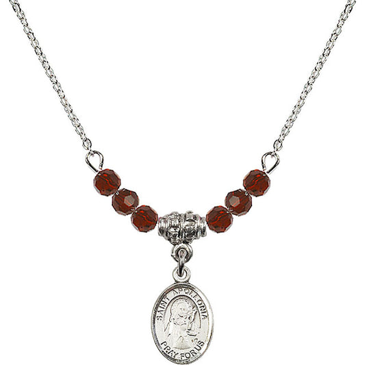 Sterling Silver Saint Apollonia Birthstone Necklace with Garnet Beads - 9005
