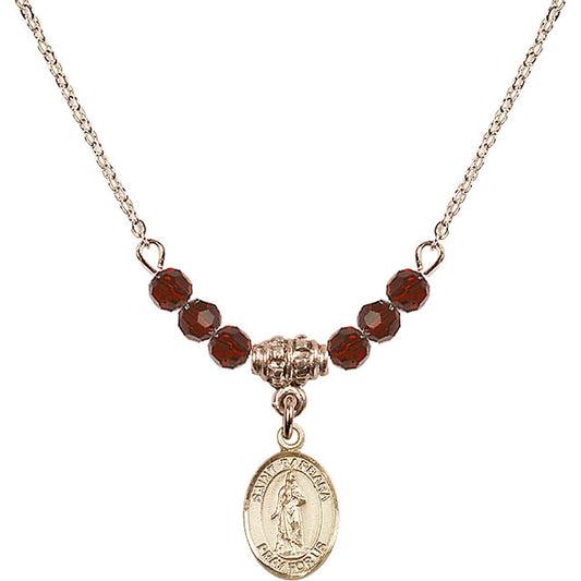 14kt Gold Filled Saint Barbara Birthstone Necklace with Garnet Beads - 9006