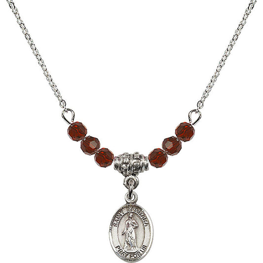 Sterling Silver Saint Barbara Birthstone Necklace with Garnet Beads - 9006