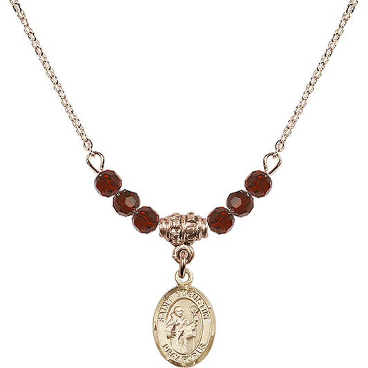 14kt Gold Filled Saint Augustine Birthstone Necklace with Garnet Beads - 9007