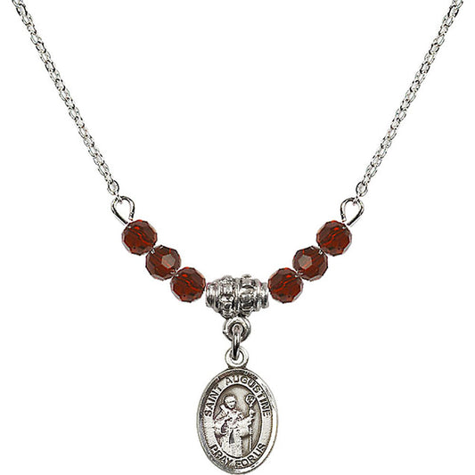 Sterling Silver Saint Augustine Birthstone Necklace with Garnet Beads - 9007
