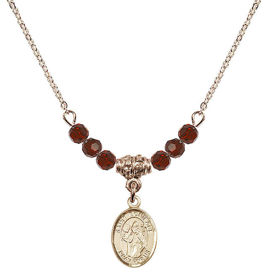 14kt Gold Filled Saint Boniface Birthstone Necklace with Garnet Beads - 9009