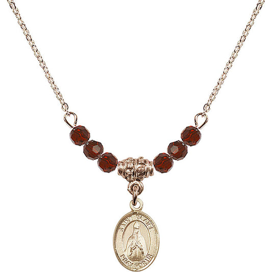 14kt Gold Filled Saint Blaise Birthstone Necklace with Garnet Beads - 9010
