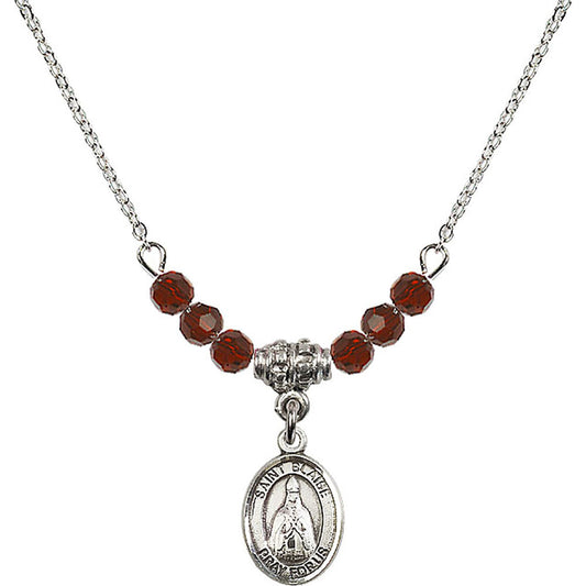 Sterling Silver Saint Blaise Birthstone Necklace with Garnet Beads - 9010