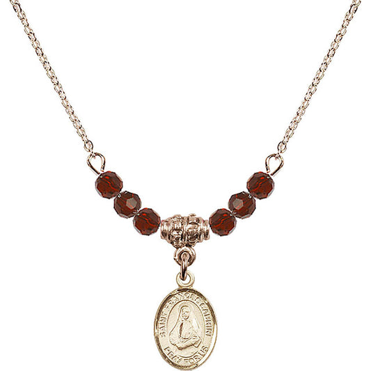 14kt Gold Filled Saint Frances Cabrini Birthstone Necklace with Garnet Beads - 9011