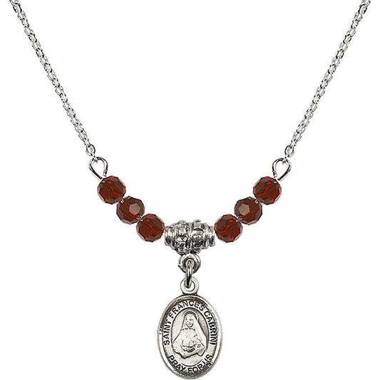 Sterling Silver Saint Frances Cabrini Birthstone Necklace with Garnet Beads - 9011