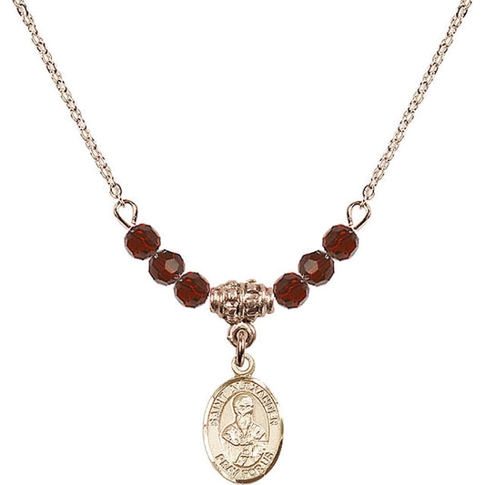 14kt Gold Filled Saint Alexander Sauli Birthstone Necklace with Garnet Beads - 9012