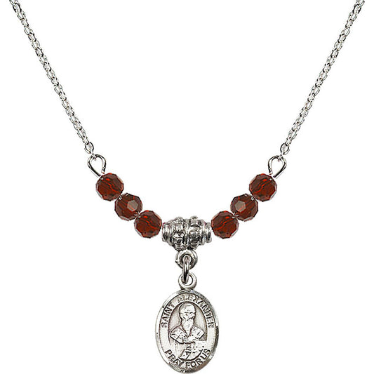 Sterling Silver Saint Alexander Sauli Birthstone Necklace with Garnet Beads - 9012
