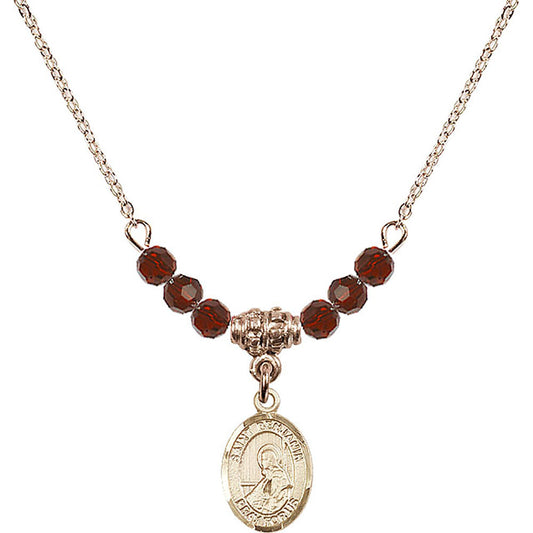 14kt Gold Filled Saint Benjamin Birthstone Necklace with Garnet Beads - 9013
