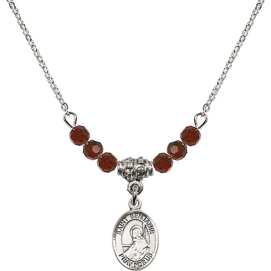 Sterling Silver Saint Benjamin Birthstone Necklace with Garnet Beads - 9013