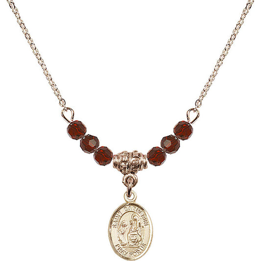 14kt Gold Filled Saint Catherine of Siena Birthstone Necklace with Garnet Beads - 9014