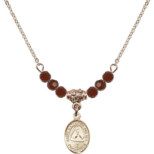 14kt Gold Filled Saint Katharine Drexel Birthstone Necklace with Garnet Beads - 9015